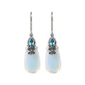 Sterling Silver Earrings With Opalite Teardrop And Blue Topaz Quartz Accent