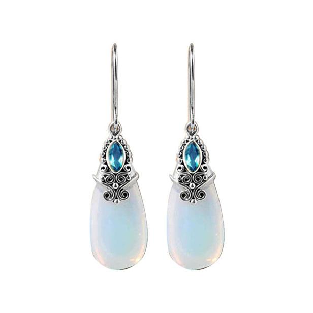 SE-8043-CO3 Sterling Silver Earring With Opolite, Blue Topaz Jewelry Bali Designs Inc 
