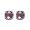 Sterling Silver Cushion Stud Earrings With Amethyst Quartz