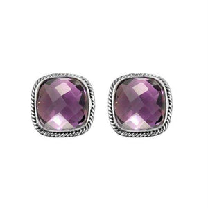 Sterling Silver Cushion Stud Earrings With Amethyst Quartz