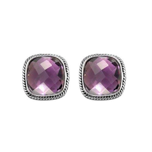 Sterling Silver Cushion Stud Earrings With Amethyst Quartz