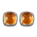 Sterling Silver Cushion Stud Earrings With Citrine Quartz