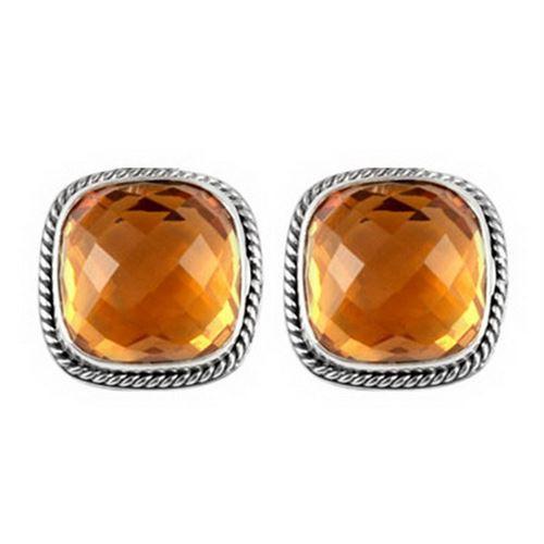 Sterling Silver Cushion Stud Earrings With Citrine Quartz