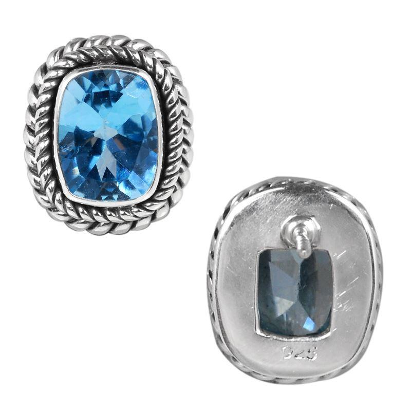 SE-8052-BT Sterling Silver Earring With Blue Topaz Q. Jewelry Bali Designs Inc 