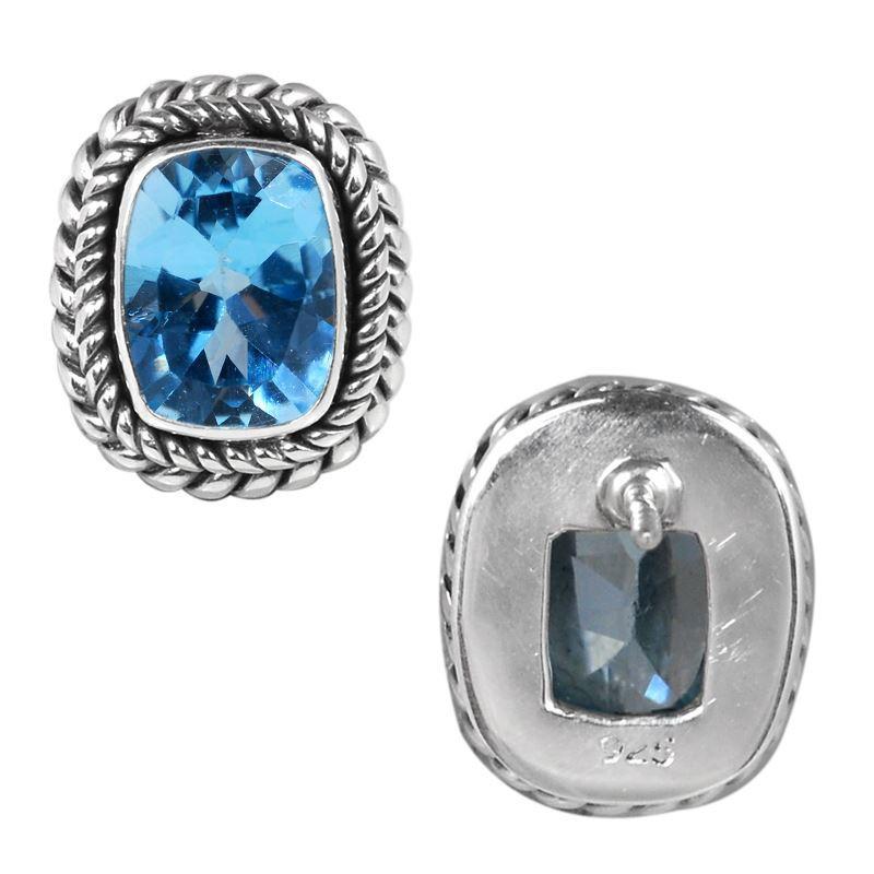 Sterling Silver Oval Cushion Stud Earrings With Blue Topaz Quartz