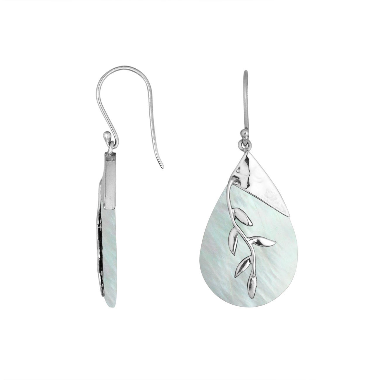 Wholesale Sterling Silver White Shell Leaf Drop Earrings Handcrafted In Bali