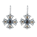 Sterling Silver Cross Earrings With Smoky Quartz Center And Citrine Quartz Marquise Accents.