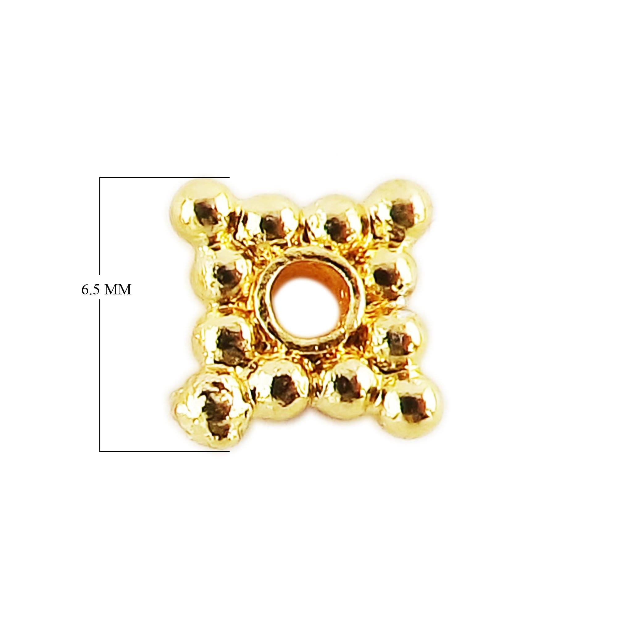 18K Gold Overlay Over Copper square spacer bead handcrafted in India with beaded texture and polished finish.