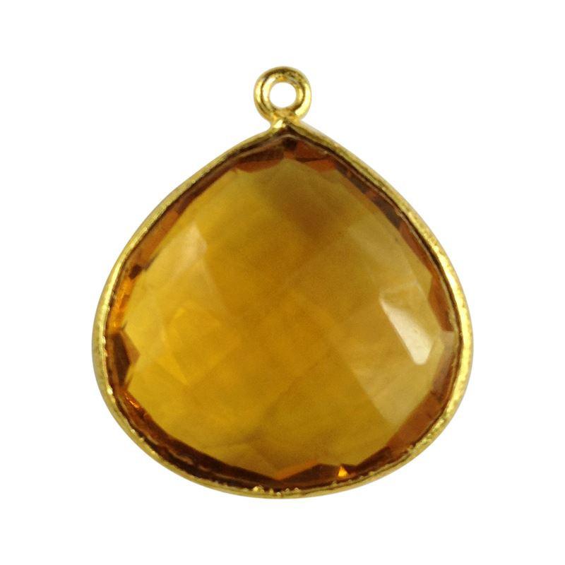 18K Gold Overlay Finding with Citrine Quartz pear shape jewelry component handcrafted in India with polished gold bezel.
