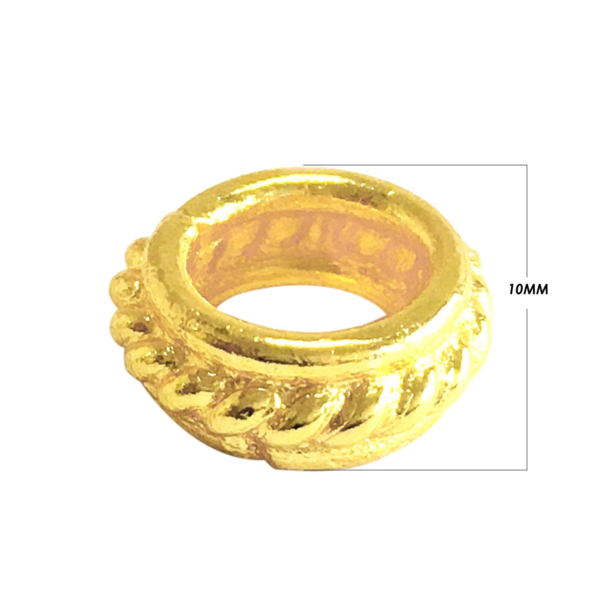 Handcrafted Bali large hole spacer bead with 18K gold overlay, India
