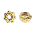 18K gold overlay over copper round spacer beads handcrafted in India with polished finish and artisan floral design.