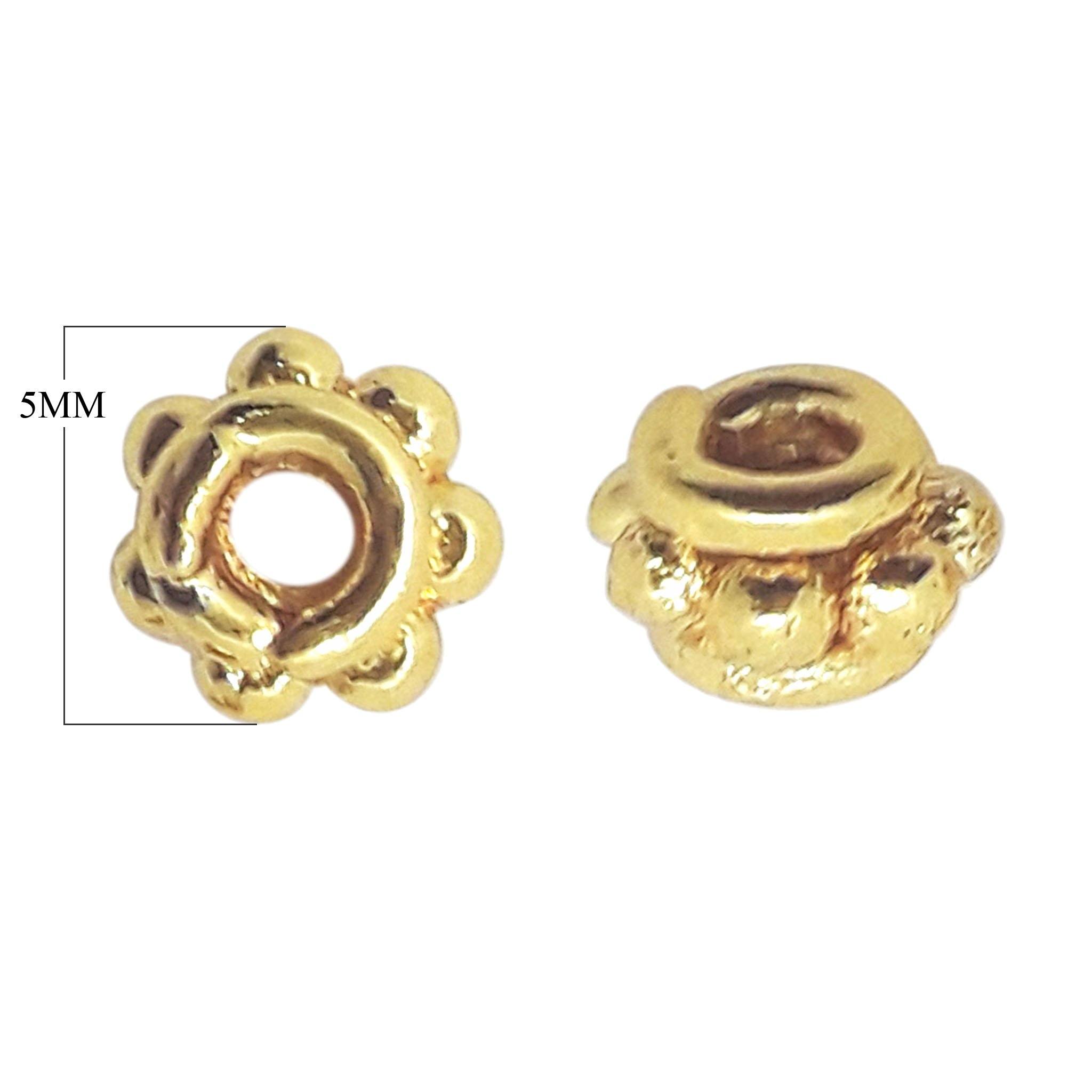 18K gold overlay over copper round spacer beads handcrafted in India with polished finish and artisan floral design.