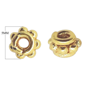 18K gold overlay over copper round spacer beads handcrafted in India with polished finish and artisan floral design.