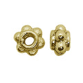 18K gold overlay over copper beaded spacer beads handcrafted in India with floral texture and polished finish.