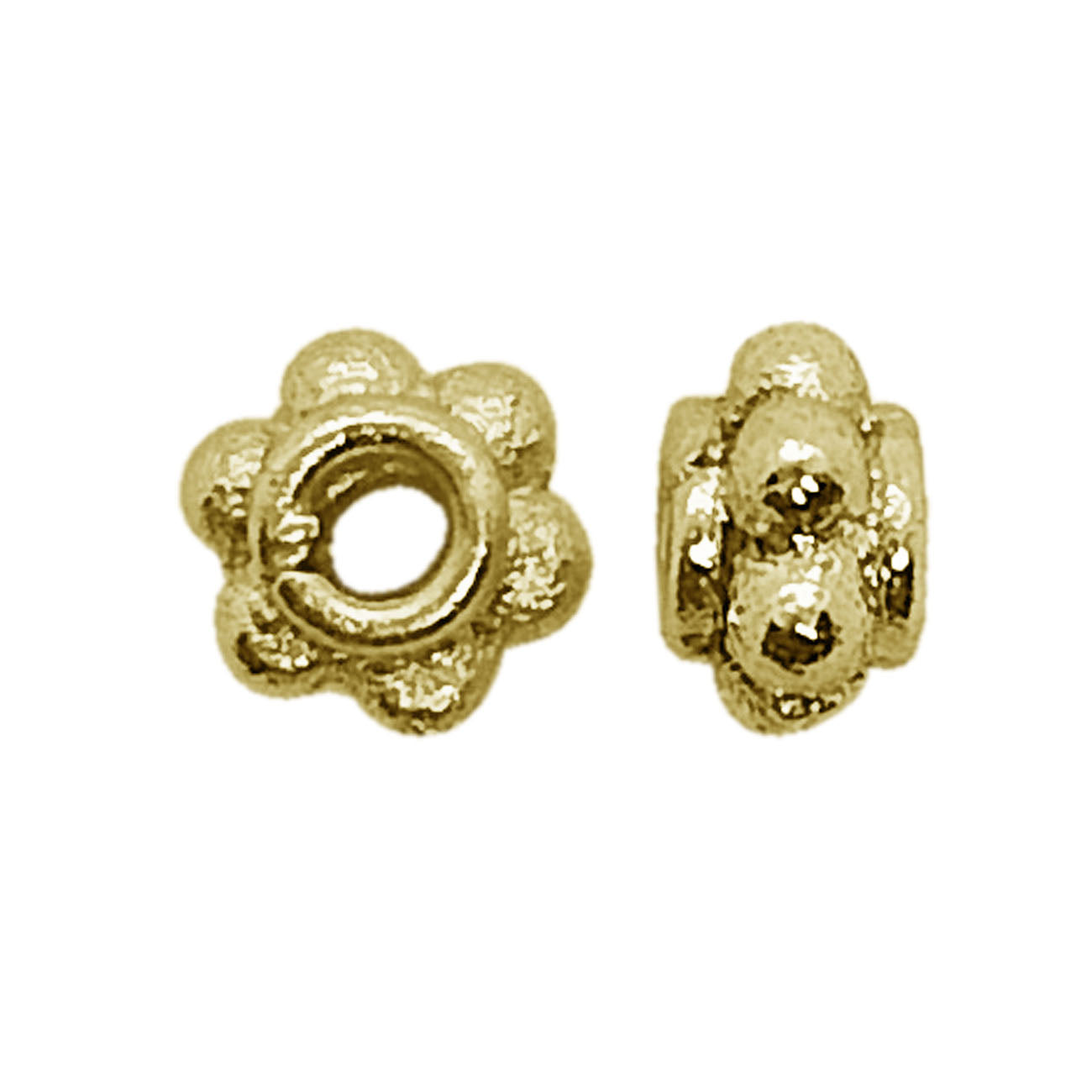 18K gold overlay over copper beaded spacer beads handcrafted in India with floral texture and polished finish.