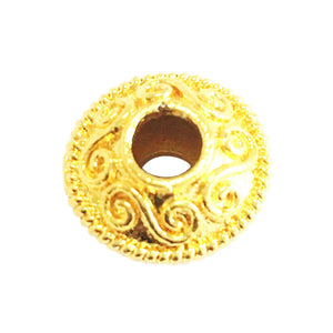 18K gold overlay large hole Bali spacer bead handcrafted in India with scroll pattern design for wholesale jewelry making