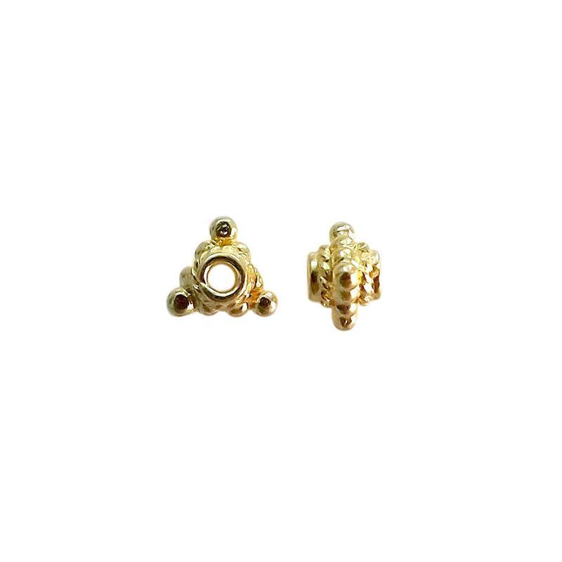 18K gold overlay triangular granulated Bali spacer bead handcrafted in India for wholesale jewelry making