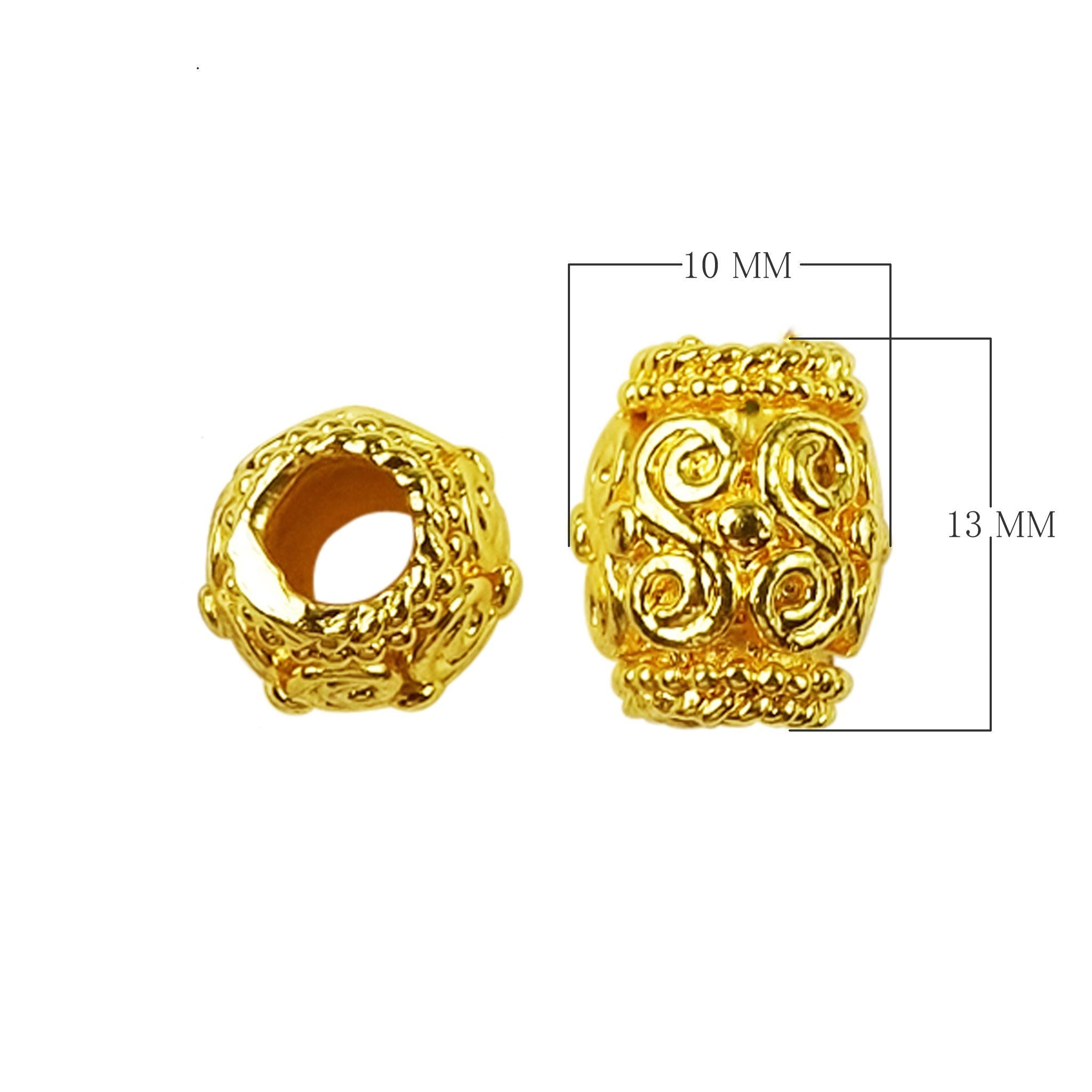 18K gold overlay scroll barrel Bali spacer bead handcrafted in India for wholesale jewelry making
