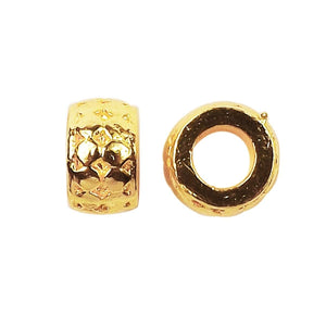 18K gold overlay large hole diamond motif barrel Bali spacer bead handcrafted in India for wholesale jewelry making