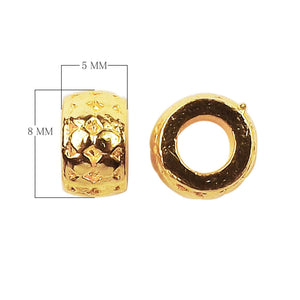 18K gold overlay large hole diamond motif barrel Bali spacer bead handcrafted in India for wholesale jewelry making