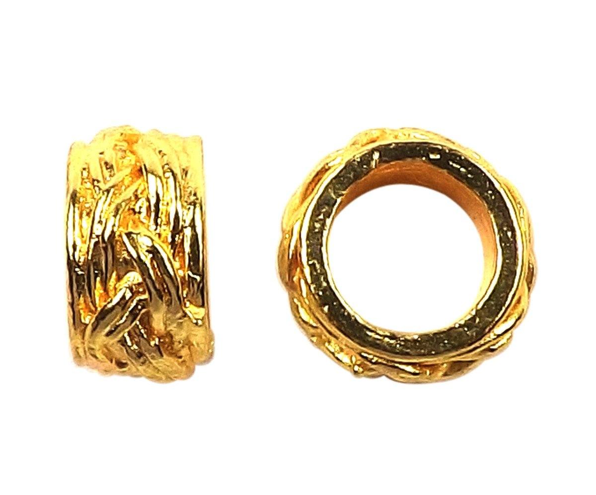 18K gold overlay large hole rope texture Bali spacer bead handcrafted in India for wholesale jewelry making