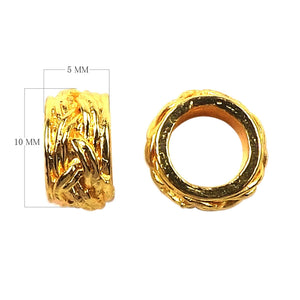 18K gold overlay large hole rope texture Bali spacer bead handcrafted in India for wholesale jewelry making