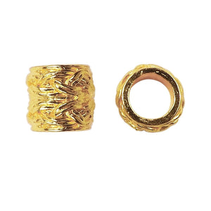 18K gold overlay large hole leaf carved Bali spacer bead handcrafted in India for wholesale jewelry making
