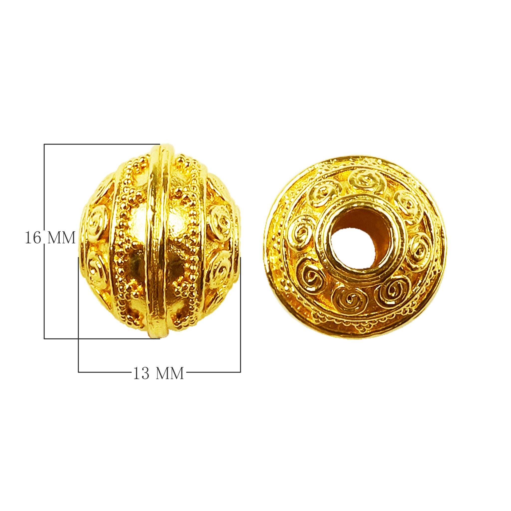 18K Gold Overlay Over Copper ornate round jewelry component with polished finish made in India