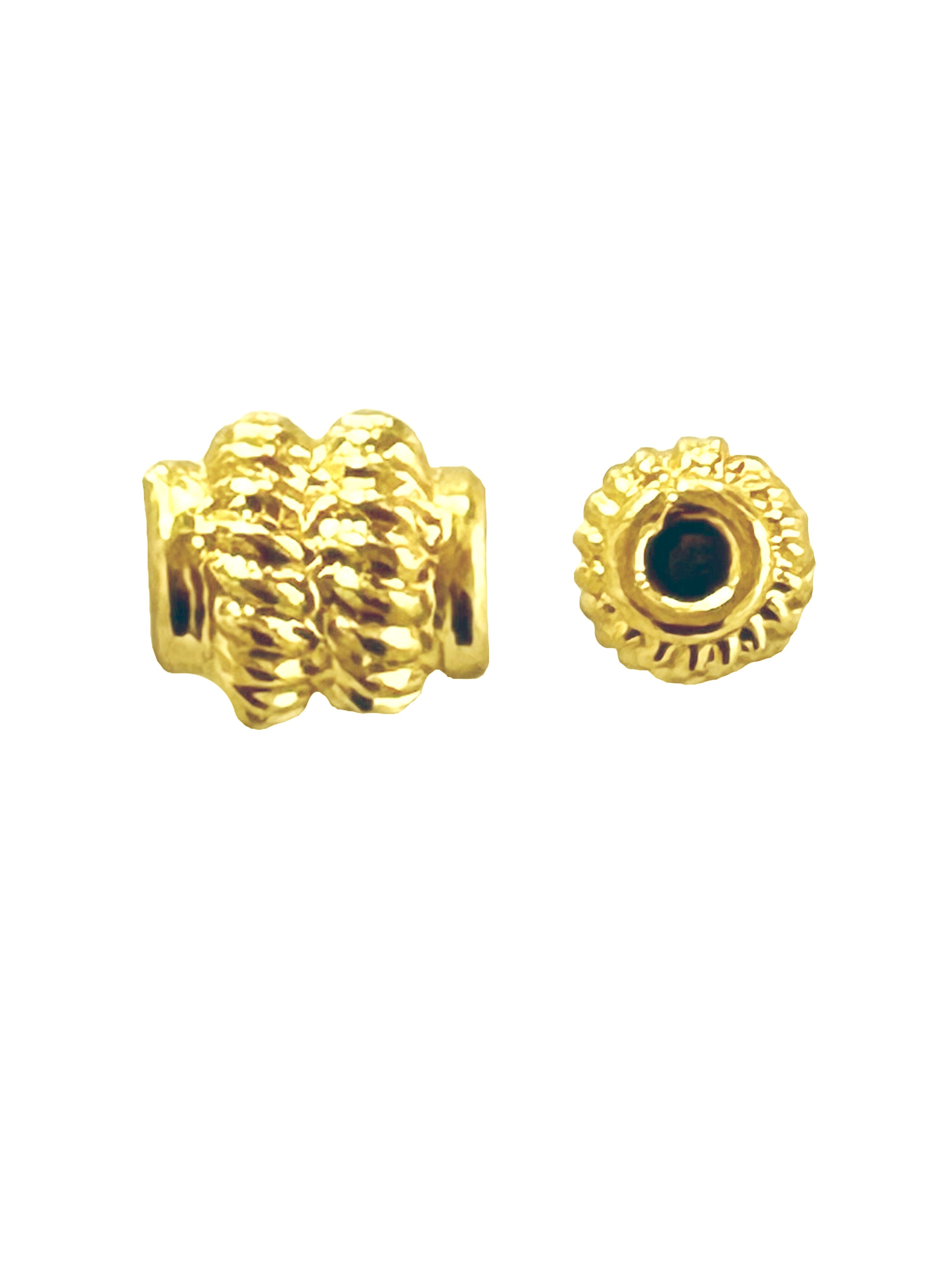 18K Gold Overlay Over Copper textured cylindrical jewelry component with twisted surface made in India