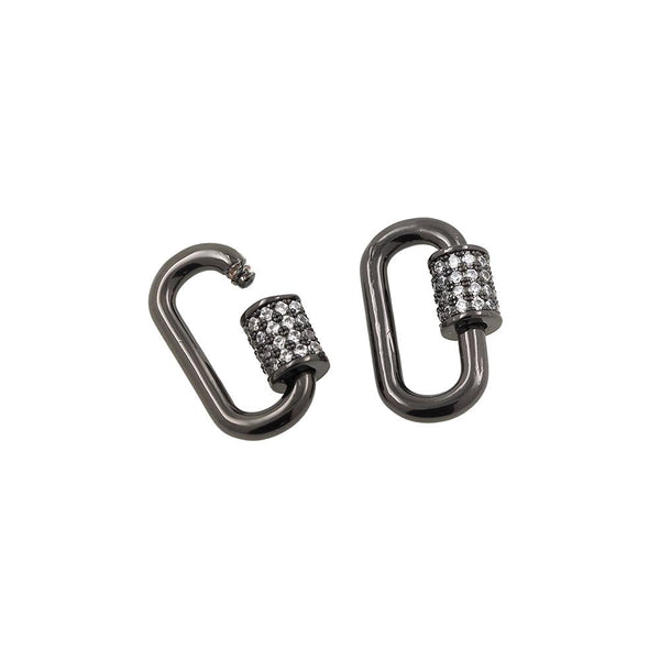 SL-8024-BR-17X8MM Black Rhodium Overlay Carabiner lock With Cubic Zirconia Beads Bali Designs Inc 