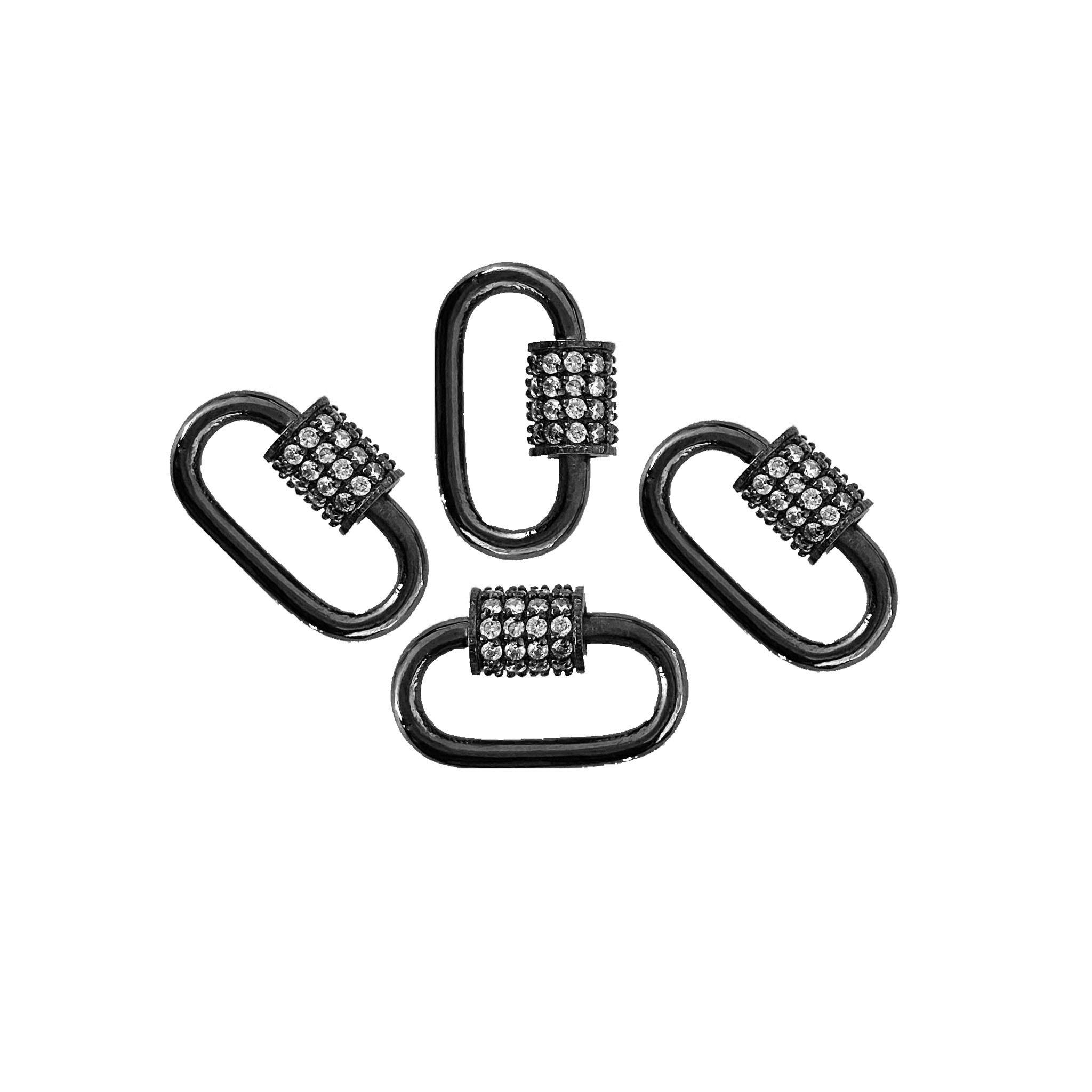 Black rhodium overlay carabiner lock over copper with cubic zirconia handcrafted in India for wholesale jewelry making