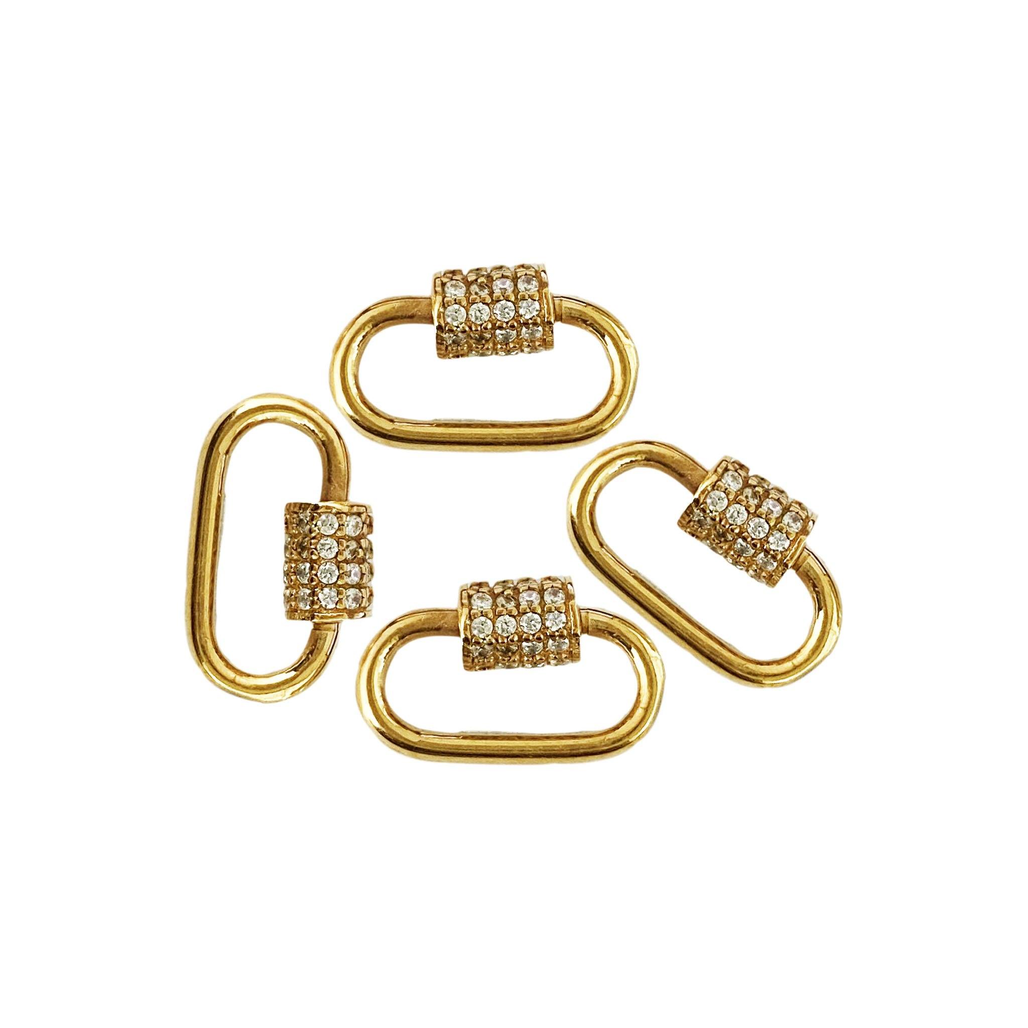 18K gold overlay carabiner lock over copper with cubic zirconia handcrafted in India for wholesale jewelry