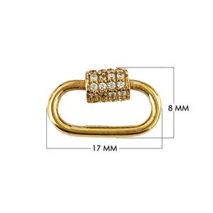 18K gold overlay carabiner lock over copper with cubic zirconia handcrafted in India for wholesale jewelry