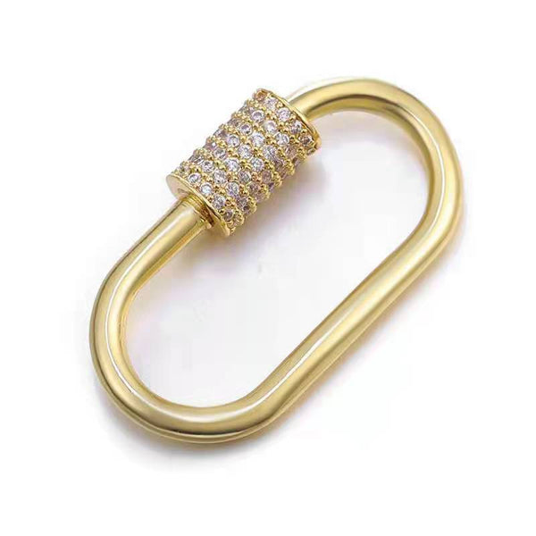 SL-8024-GD-27X14MM 18K Gold Overlay Carabiner lock With Cubic Zirconia Beads Bali Designs Inc 