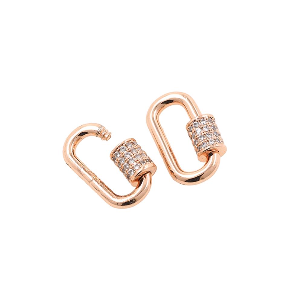 Rose gold overlay carabiner lock over copper with cubic zirconia handcrafted in India for wholesale jewelry