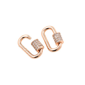 Rose gold overlay carabiner lock over copper with cubic zirconia handcrafted in India for wholesale jewelry