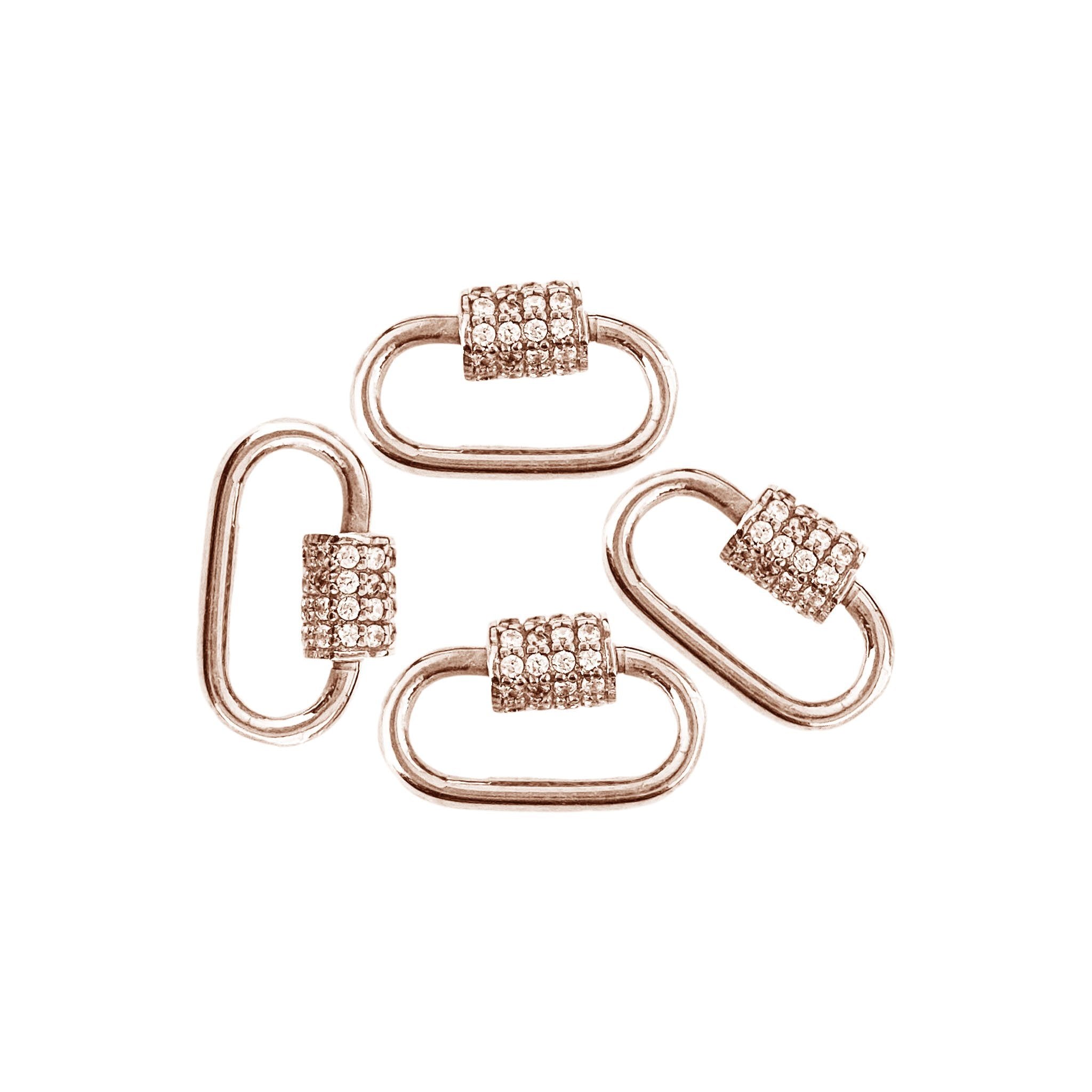 Rose gold overlay carabiner lock over copper with cubic zirconia handcrafted in India for wholesale jewelry