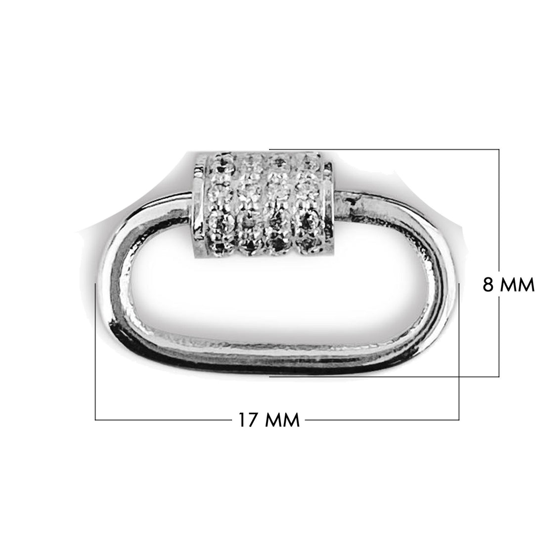 SL-8024-SL-17X8MM Silver Overlay Carabiner lock With Cubic Zirconia Jewelry Bali Designs Inc 