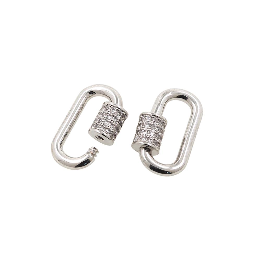 Silver overlay carabiner lock over copper with cubic zirconia handcrafted in India for wholesale jewelry