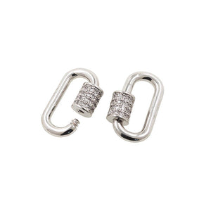 Silver overlay carabiner lock over copper with cubic zirconia handcrafted in India for wholesale jewelry
