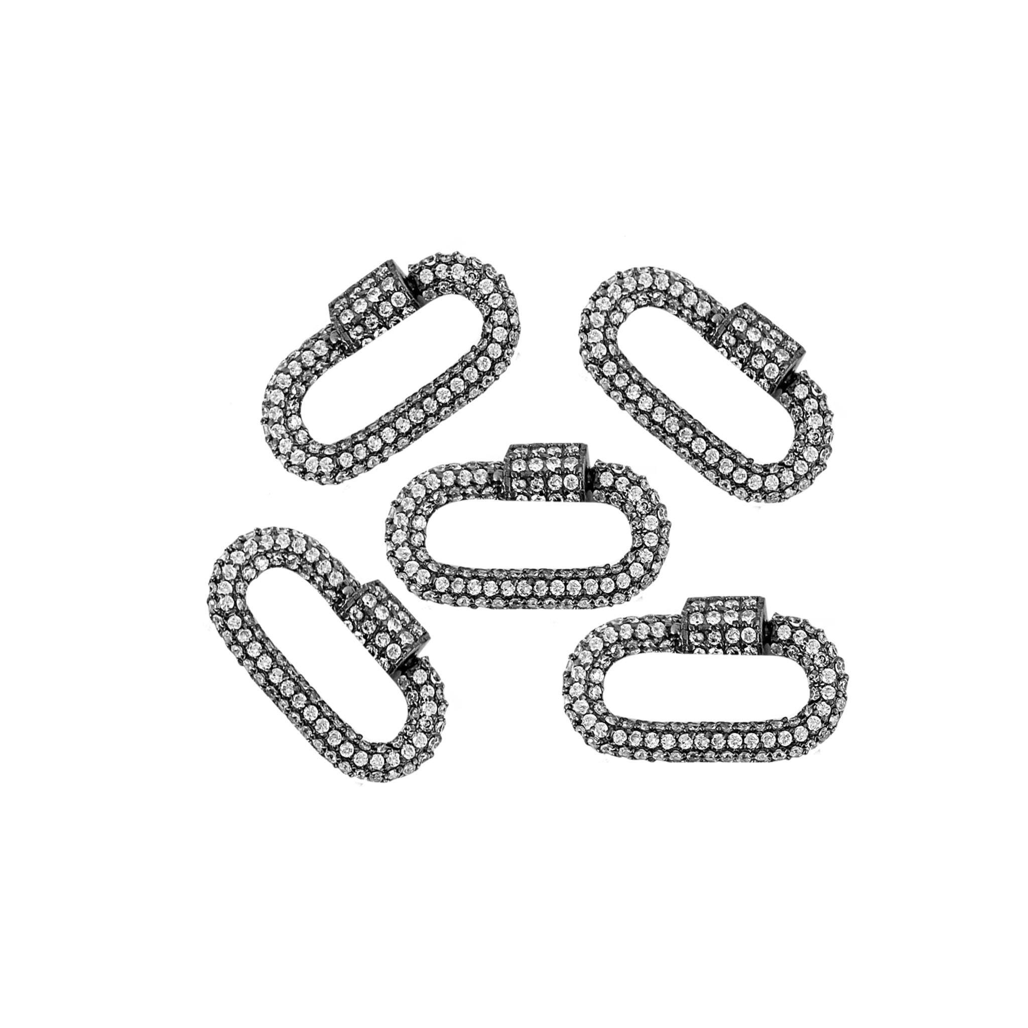 Black rhodium overlay carabiner lock over copper with cubic zirconia handcrafted in India for wholesale jewelry