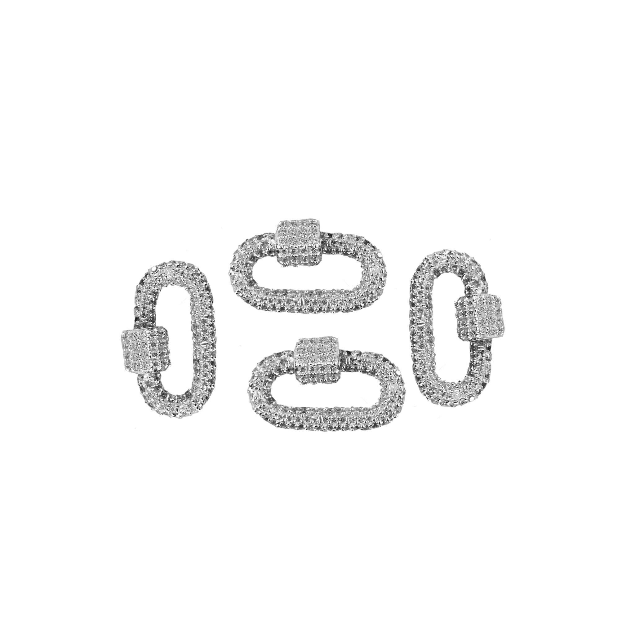 Silver overlay statement carabiner lock over copper with cubic zirconia handcrafted in India for wholesale jewelry