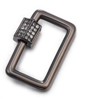 Black rhodium overlay rectangular carabiner lock over copper with cubic zirconia handcrafted in India for wholesale jewelry