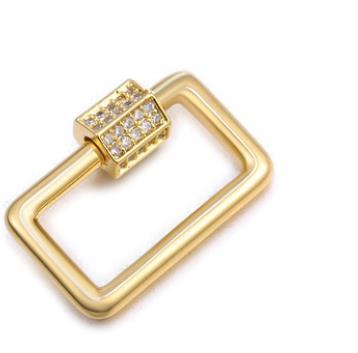 18K gold overlay rectangular carabiner lock over copper with cubic zirconia handcrafted in India for wholesale jewelry