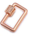 Rose gold overlay rectangular carabiner lock over copper with cubic zirconia handcrafted in India for wholesale jewelry