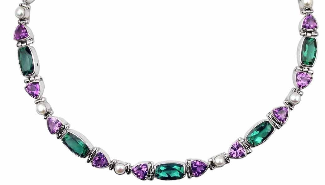 SN-3335-CO1-18" Sterling Silver Necklace With Green Quartz, Amethyst Q. Jewelry Bali Designs Inc 