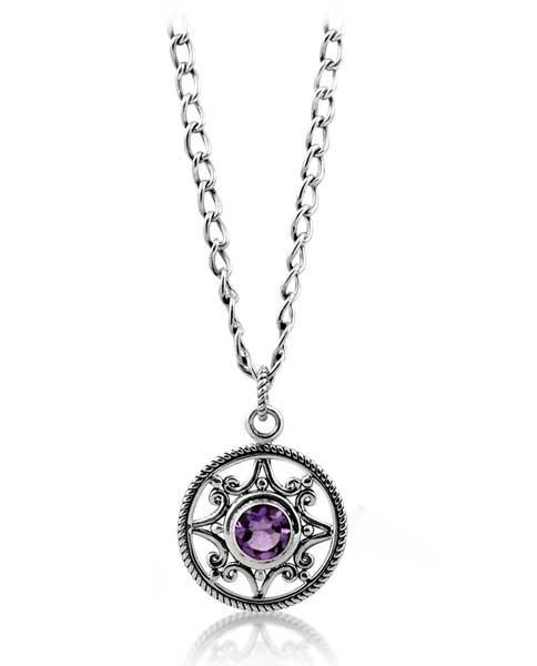 SN-3583-AM Sterling Silver Necklace With Amethyst Q. Jewelry Bali Designs Inc 