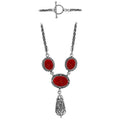 Sterling Silver Bali Handcrafted Red Coral Pendant Necklace With Decorative Finish.