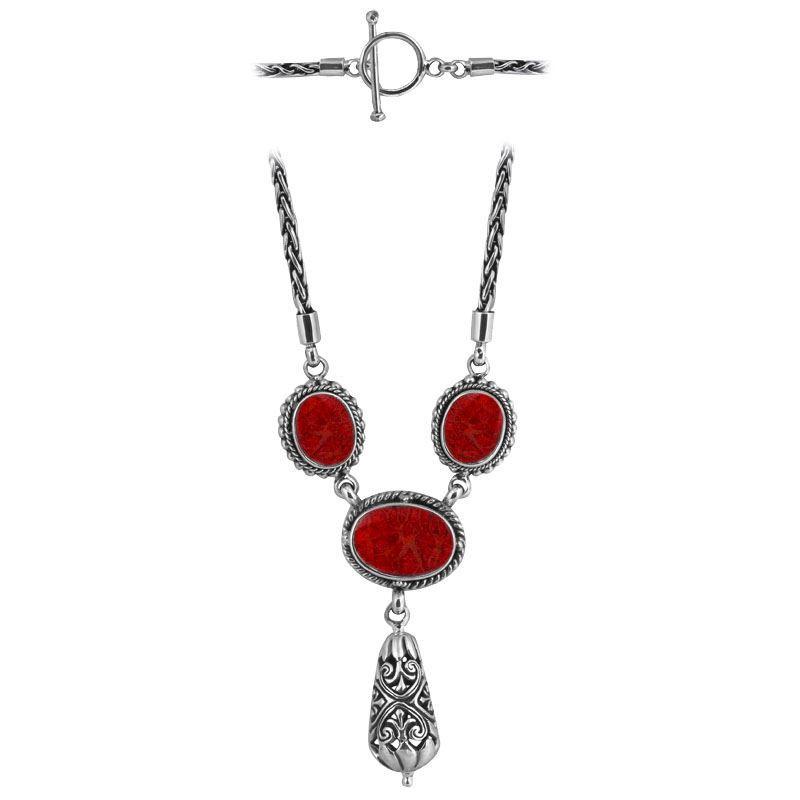 SN-3592-CR Sterling Silver Necklace With Coral Jewelry Bali Designs Inc 