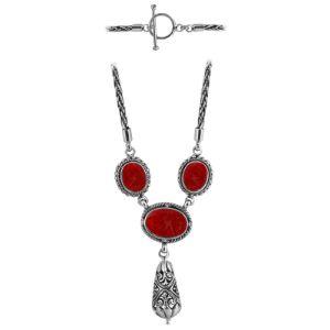 SN-3592-CR Sterling Silver Necklace With Coral Jewelry Bali Designs Inc 
